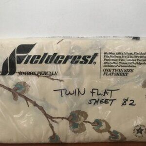 NEW Fieldcrest Percale Twin Flat Sheet Tree Branch Leaves Floral Made In USA